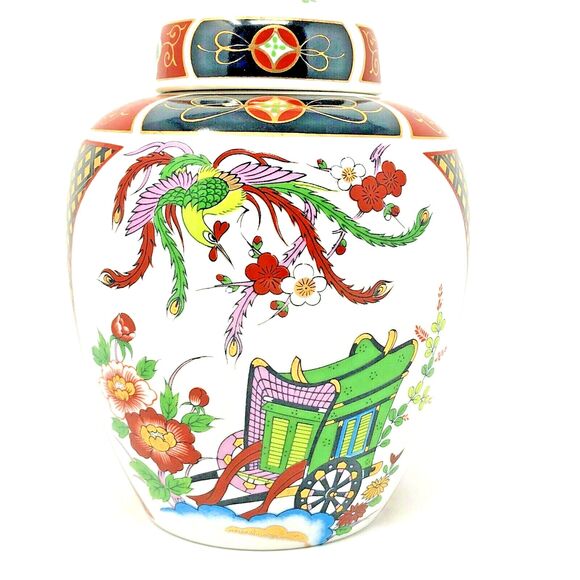 Hand Painted Imari Ginger Jar Colorful w/Gold Trim VTG Japan Porcelain Elegant - Picture 2 of 12
